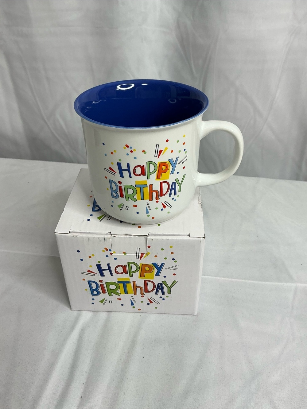 0005 - Happy Birthday Ceramic Mug with Blue Interior